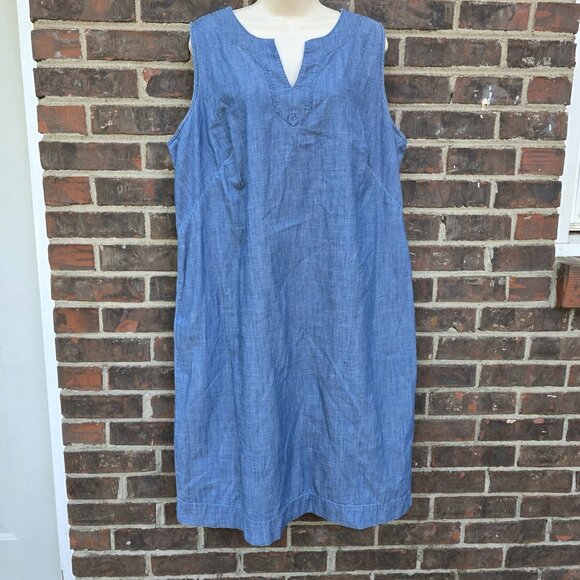 Talbots Size 14w Blue 100% Cotton Shift Dress Sleeveless Coastal Midi - Picture 1 of 5